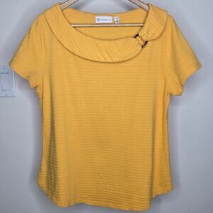RAFAELLA Womens Yellow Collared Boat Neck Short Sleeve Top Size Large